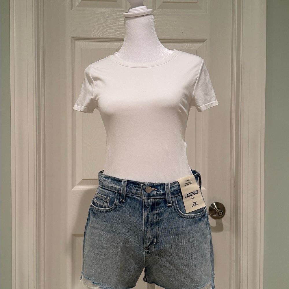 L'AGENCE Blue High Waist Denim Shorts